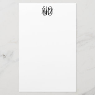 Black 3 Initial Vine Script Monogram DIY BG Statio Stationery