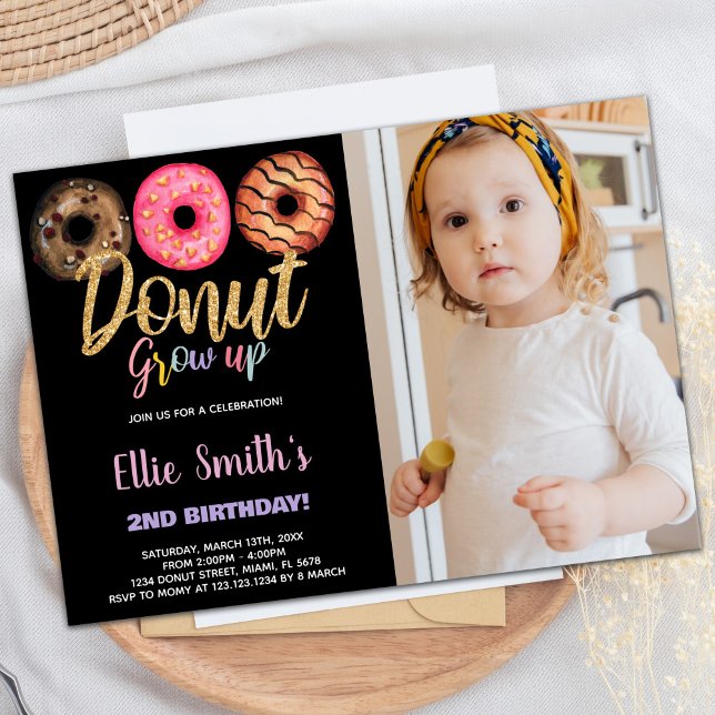 Black 3 Photo Doughnut Birthday Invitations (Black 3 Photo Donut Birthday Invitations)
