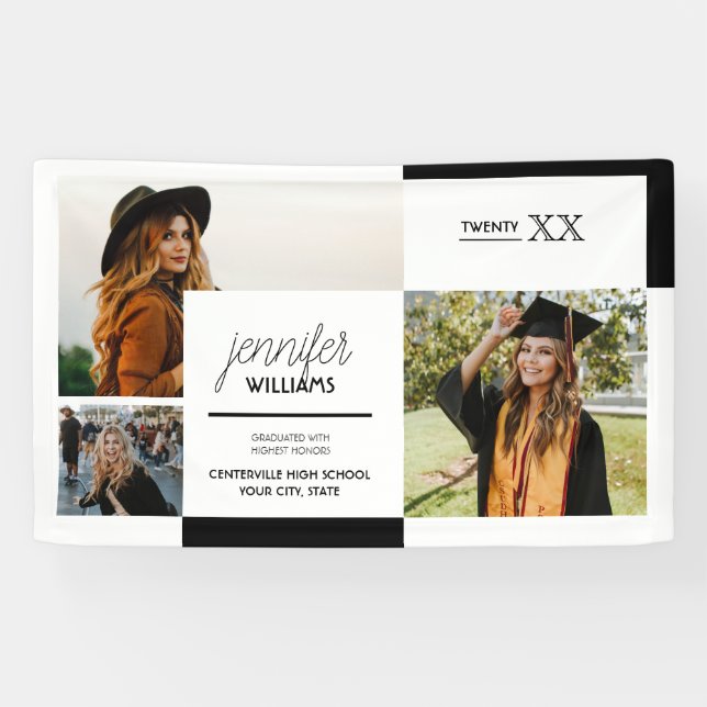 Black 3 Photo Graduation Banner (Horizontal)