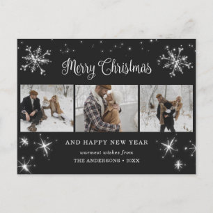 Black 3 Photo Merry Christmas Postcards