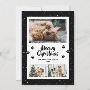 Black 3 Photo Snow Paws Meowy Christmas Card