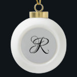 Black 3D Calligraphy Initial Letter | Pastel Grey Ceramic Ball Christmas Ornament<br><div class="desc">Black 3D Calligraphy Initial Letter | Pastel Grey. You can choose to add your initial or the initial of a loved one. Whether it's a heartfelt gift for someone dear to you or a personal treat, the choice is yours. You can also remove the personalisation and enjoy the elegant and...</div>