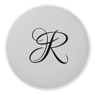 Black 3D Calligraphy Initial Letter   Pastel Grey Ceramic Knob