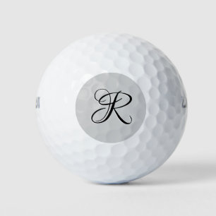 Black 3D Calligraphy Initial Letter   Pastel Grey Golf Balls