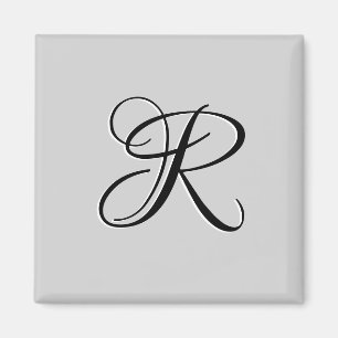 Black 3D Calligraphy Initial Letter Pastel Grey Magnet