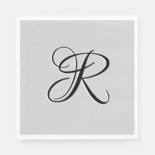 Black 3D Calligraphy Initial Letter   Pastel Grey Napkin