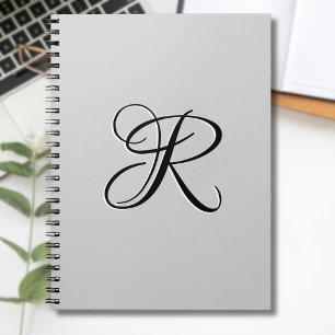 Black 3D Calligraphy Initial Letter Pastel Grey Notebook