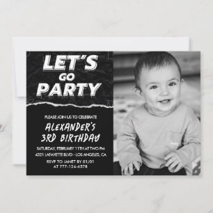 Black 3rd birthday invitations Boy Photo