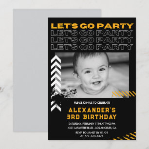 Black 3rd birthday invitations Boy Photo Spray