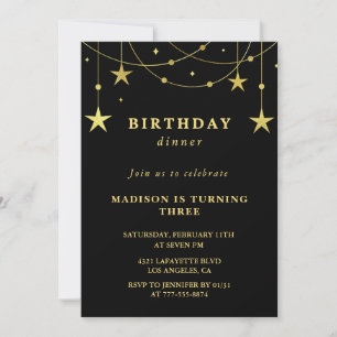 Black 3rd birthday invitations Gold Stars