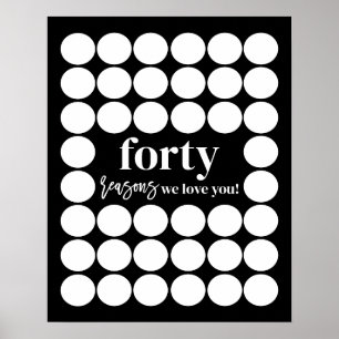 Black 40 Reasons We Love You Birthday Keepsake Poster