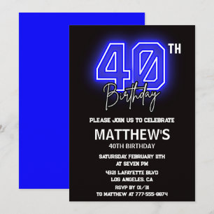 Black 40th birthday invitations Men Sport Neon