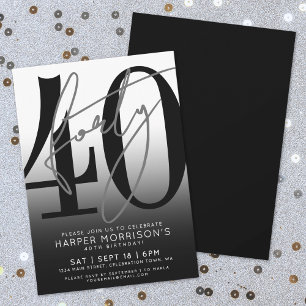 Black 40th Birthday Party Invitation