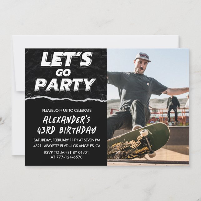 Black 43rd birthday invitations Men Photo  (Front)