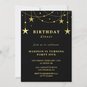 Black 45th birthday invitations Gold Stars