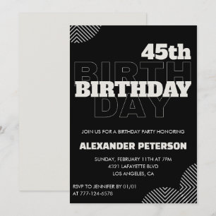 Black 45th birthday invitations Men Party