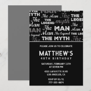 Black 48th birthday invitation for him Myth Legend