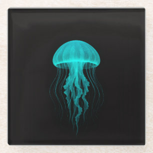 Black 4 Luxe Glass coaster, Aqua Glow Jellyfish Coaster