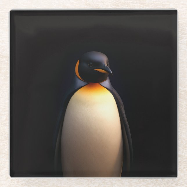 Black 4 Luxe Glass coaster, Emperor Penguin Coaster (Front)