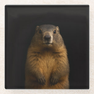 Black 4 Luxe Glass coaster, Fluffy Marmot Coaster