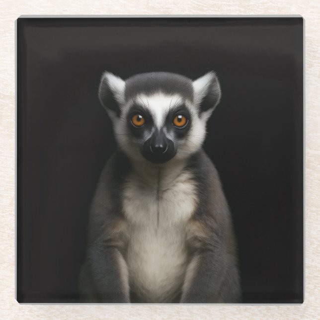 Black 4 Luxe Glass coaster, Gentle Lemur Coaster (Front)