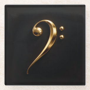 Black 4 Luxe Glass coaster, Golden Bass Clef Coaster