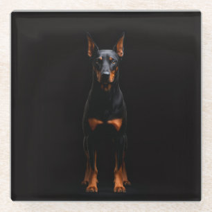 Black 4 Luxe Glass coaster, Guardian Doberman Dog Coaster