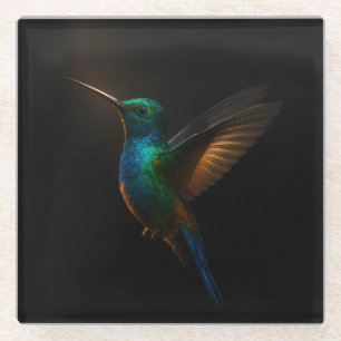 Black 4 Luxe Glass coaster, Hummingbird in flight Coaster