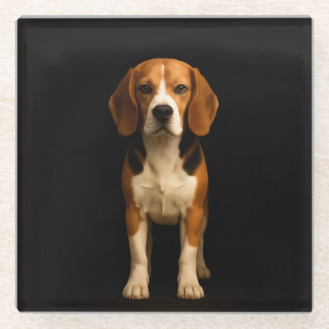 Black 4 Luxe Glass coaster, Kind Beagle Glass Coaster (Front)