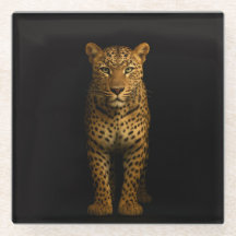 Black 4 Luxe Glass coaster, Majestic Leopard