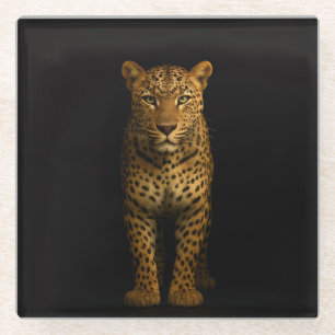 Black 4 Luxe Glass coaster, Majestic Leopard Coaster