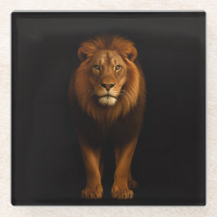 Black 4 Luxe Glass coaster, Majestic Lion Coaster