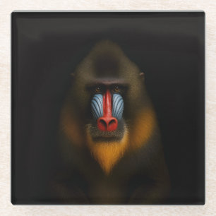 Black 4 Luxe Glass coaster, Mandrill Monkey Coaster