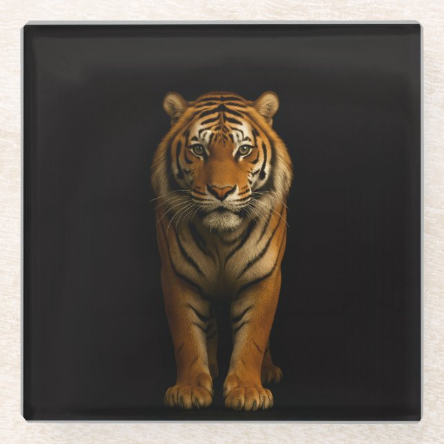 Black 4 Luxe Glass coaster, Noble Tiger Glass Coaster (Front)