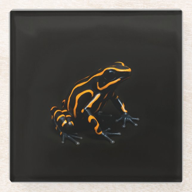 Black 4 Luxe Glass coaster, Orange Black Frog Coaster (Front)