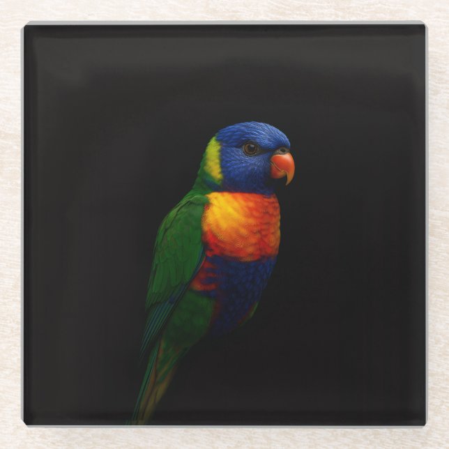 Black 4 Luxe Glass coaster, Rainbow Lorikeet Coaster (Front)