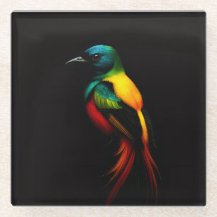 Black 4 Luxe Glass coaster, Rainbow Tropical Bird Coaster