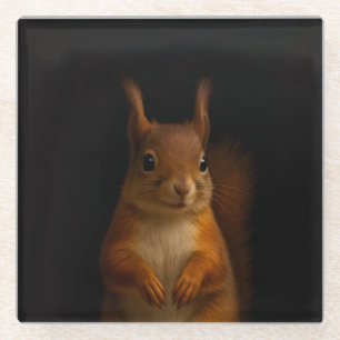 Black 4 Luxe Glass coaster, Red Squirrel Coaster