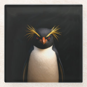 Black 4 Luxe Glass coaster, Rockhopper Penguin Coaster