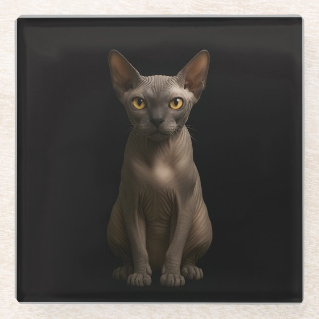 Black 4 Luxe Glass coaster, Sphynx Cat Coaster (Front)