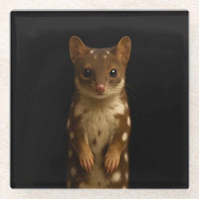 Black 4 Luxe Glass coaster, Sweet Quoll Glass Coaster (Front)