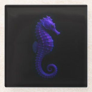 Black 4 Luxe Glass coaster, Violet Blue Seahorse Coaster