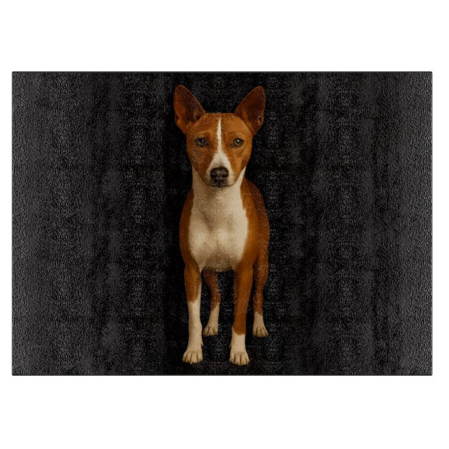 Black 4 Luxe Glass cutting board Classy Basenji (Front)