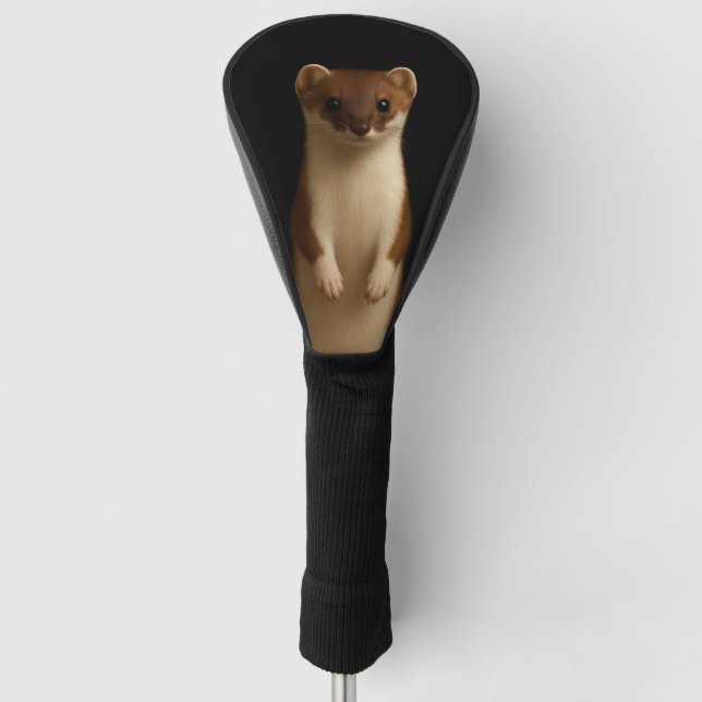 Black 4 Luxe Golf Driver Cover, Elegant Weasel Head Cover (Front)