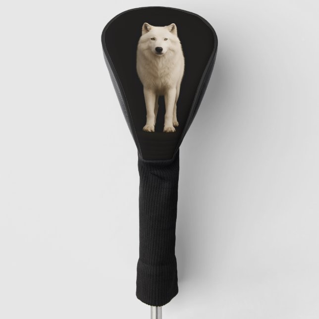 Black 4 Luxe Golf Driver Cover, Ivory Arctic Wolf Head Cover (Front)