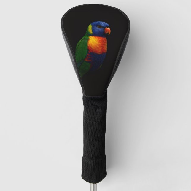 Black 4 Luxe Golf Driver Cover, Lorikeet Parrot Head Cover (Front)