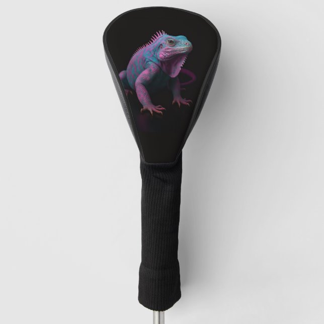Black 4 Luxe Golf Driver Cover, Pink Iguana Head Cover (Front)