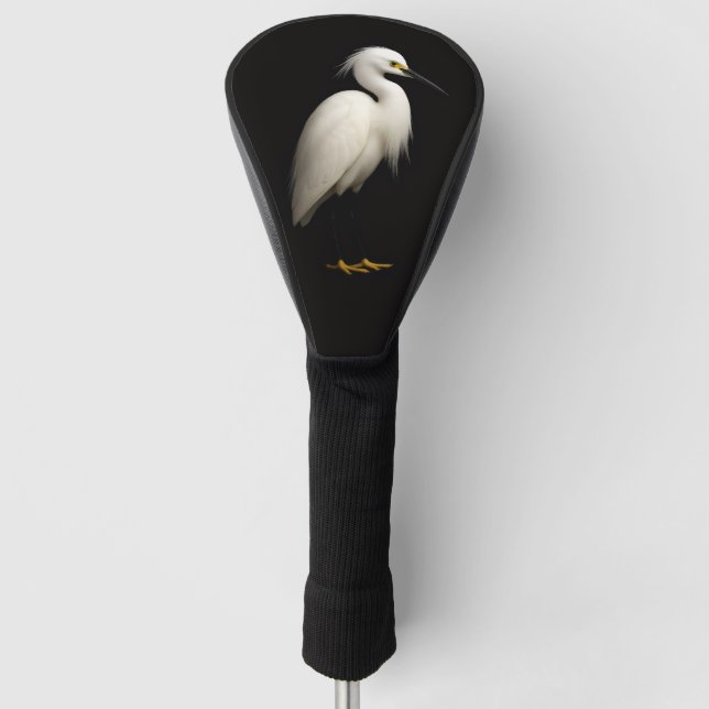 Black 4 Luxe Golf Driver Cover, Snowy Egret Head Cover (Front)