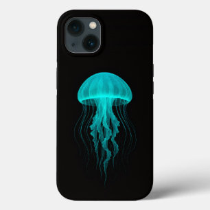 Black 4 Luxe iPhone 13 Case, Aqua Glow Jellyfish iPhone 13 Case