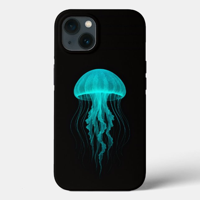 Black 4 Luxe iPhone 13 Case, Aqua Glow Jellyfish Case-Mate iPhone Case (Back)